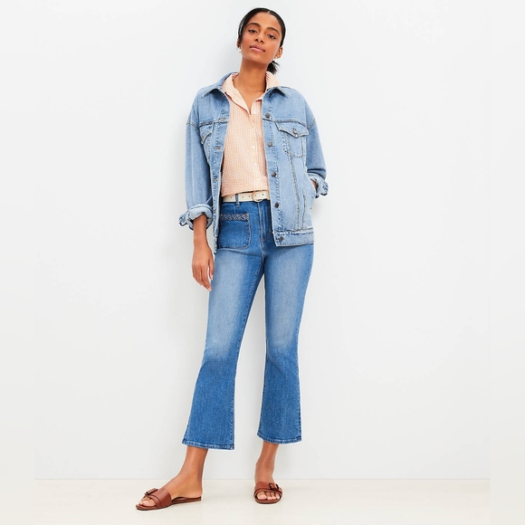 Braided High Rise Kick Crop Jeans in Classic Mid Wash - Picture 2 of 8